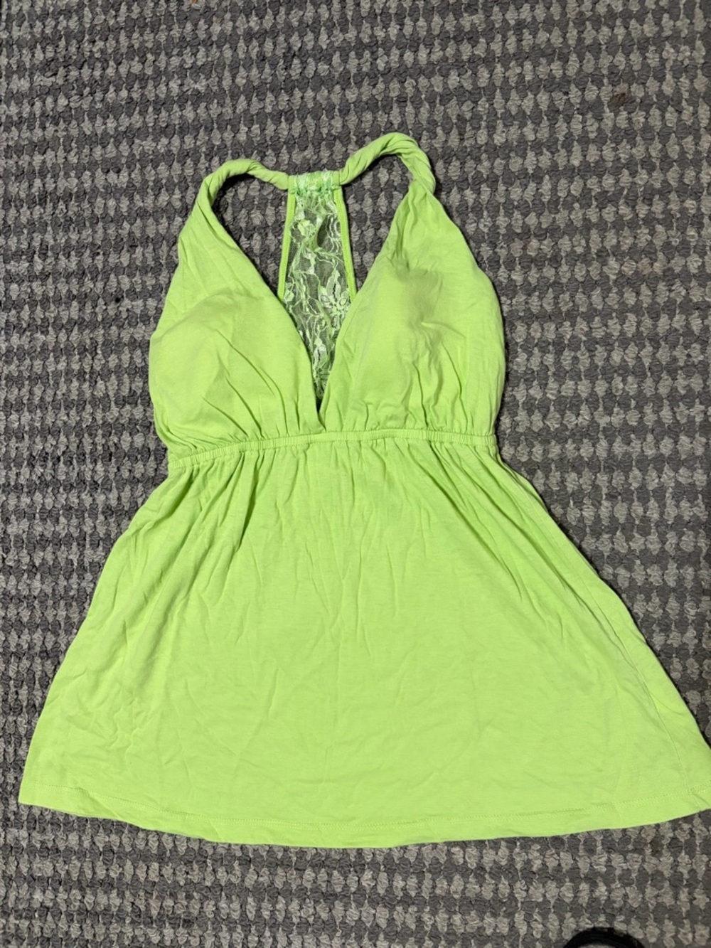 Y2K Derek heart Lime Green Lace-Back Halter Tank M